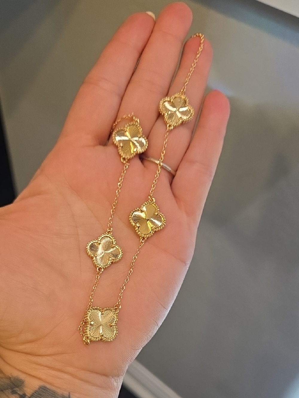 14k Gold Filled Floral Clover Station Necklace - Women Jewelry